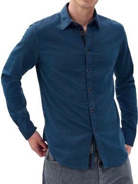 rag & bone Men's Long Sleeve Tomlin Stretch Dobby Button Front Shirt Washed Blue